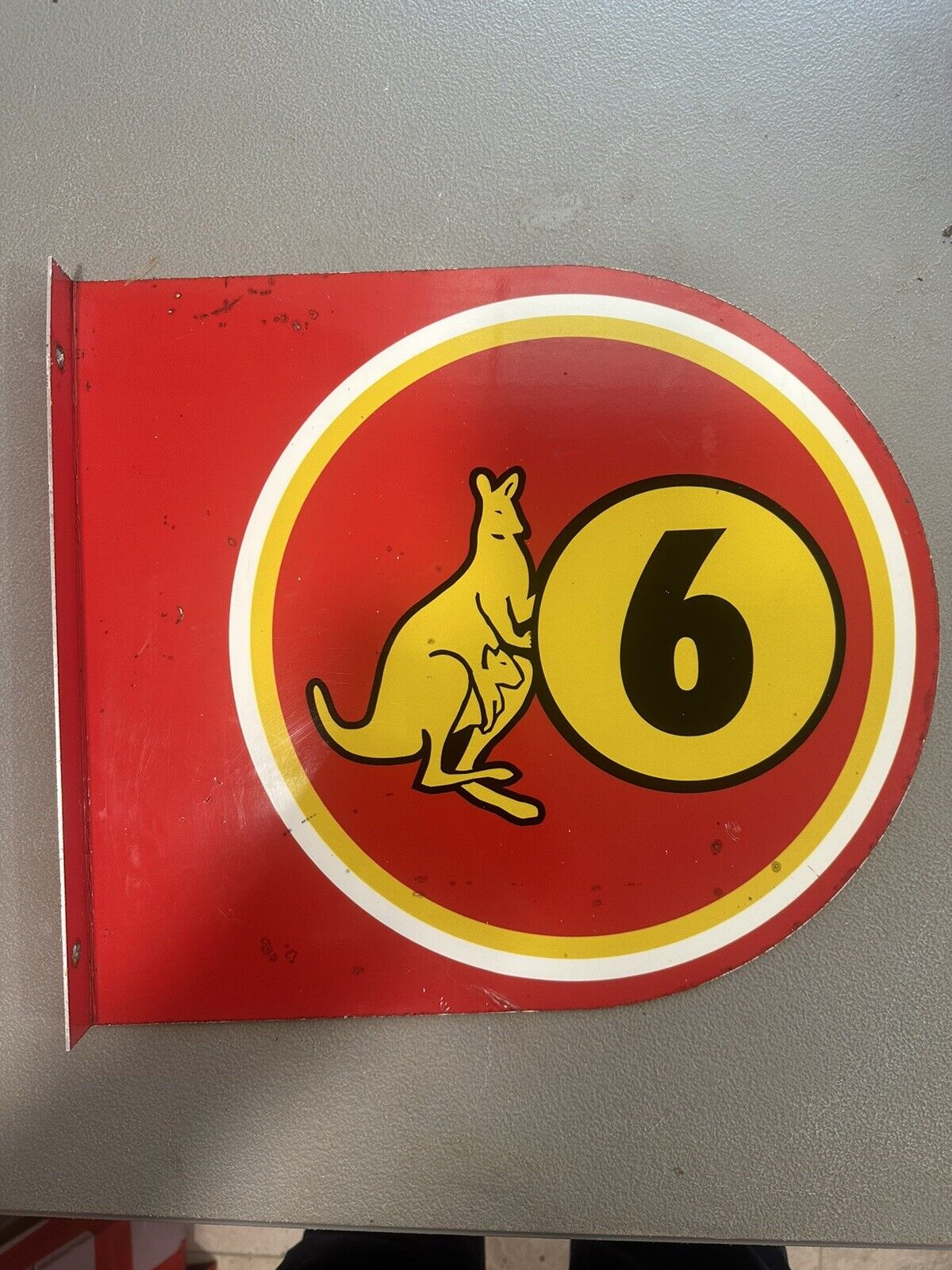 Vintage Kangaroo Gasoline Flange Tin Sign Auto Station Original Rare 13x15.25