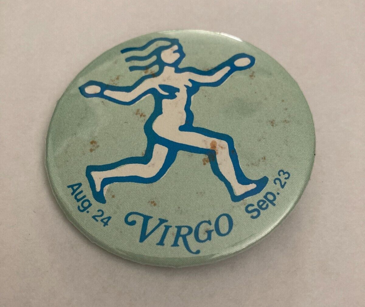 VINTAGE Virgo Button Pin Pinback Maiden 60s 70s Zodiac Astrology
