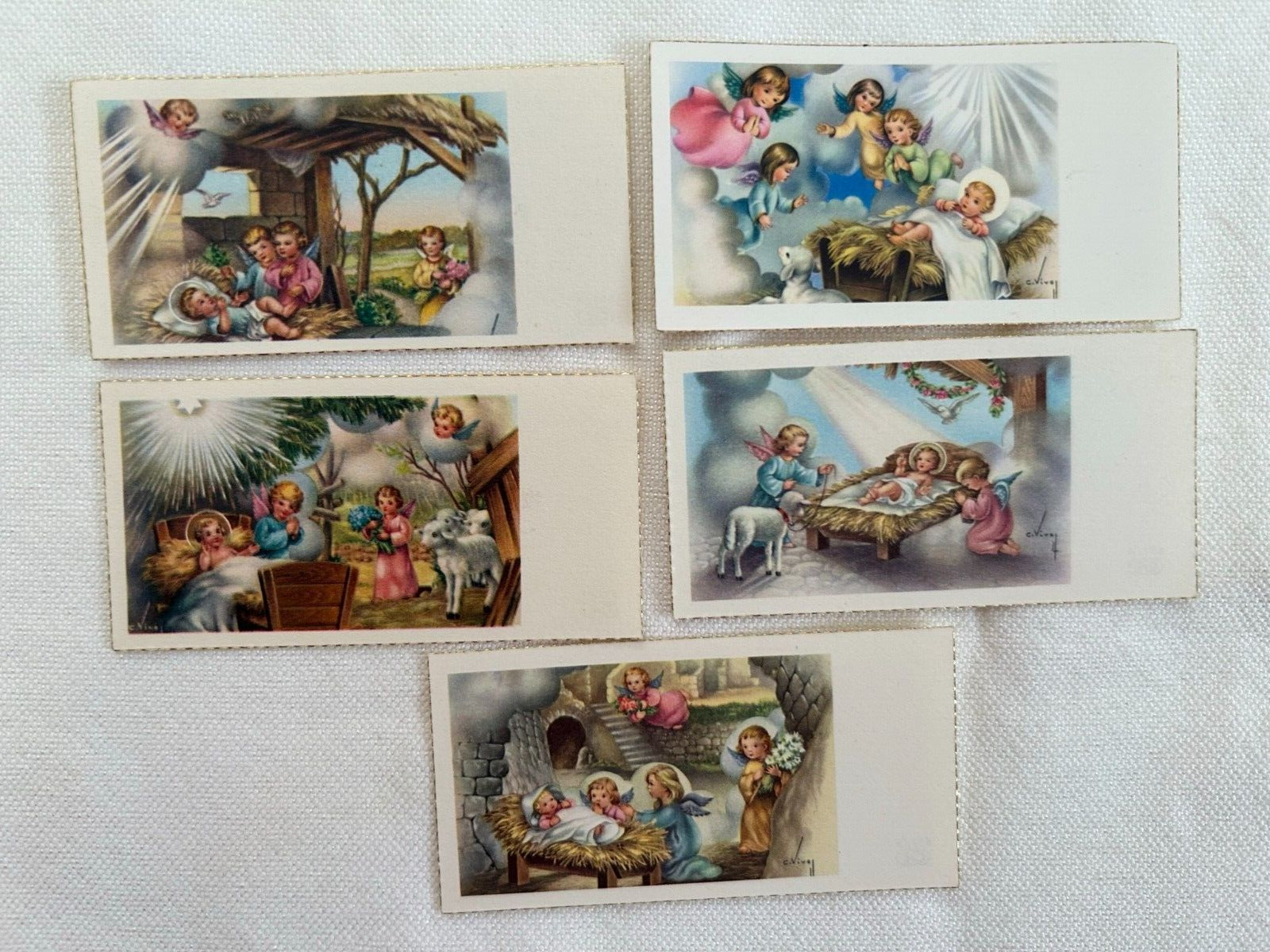 Sweet Lot of 5 Vintage Catholic Religious Mini CHRISTMAS HOLY CARDS Angels Baby