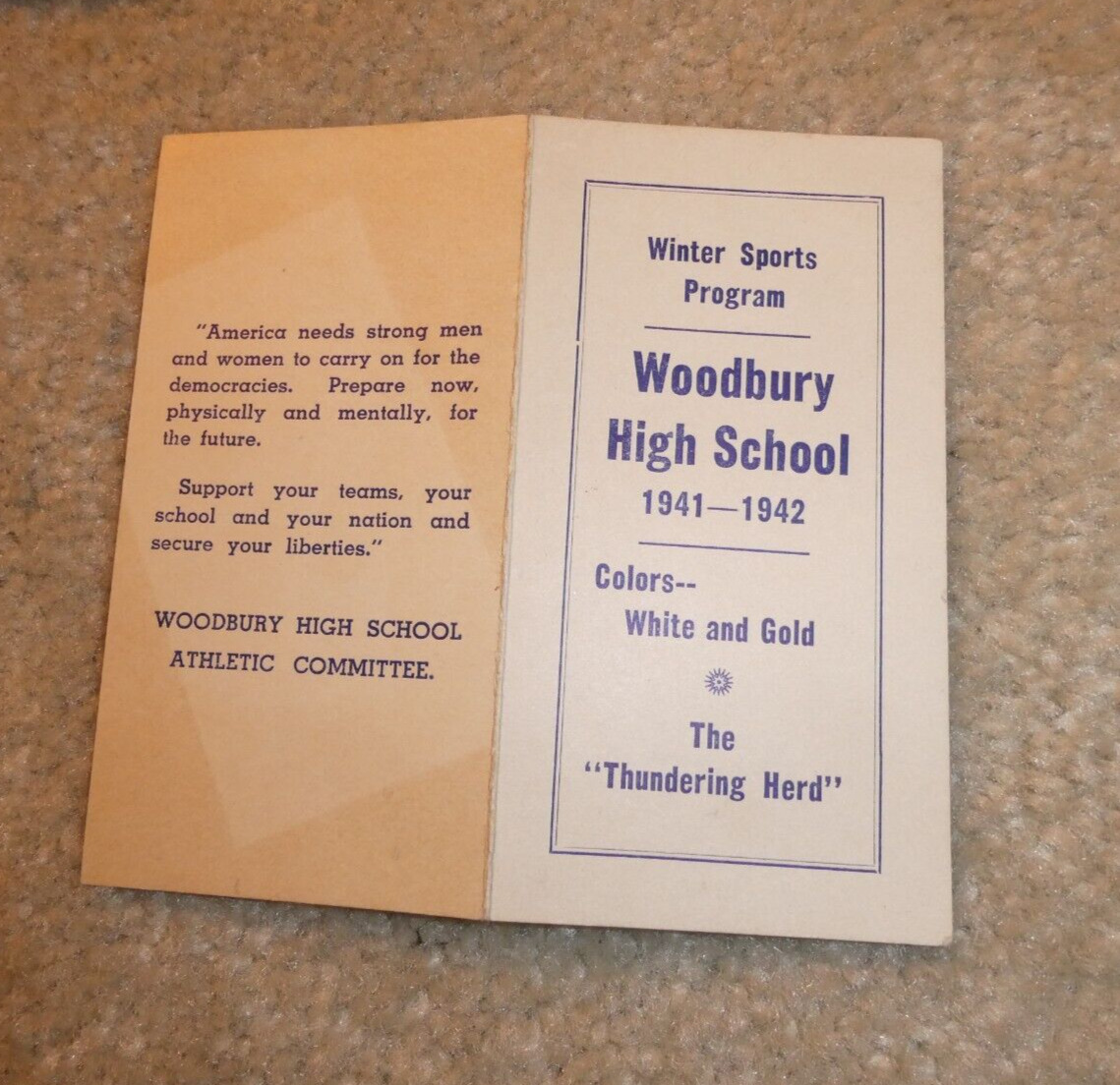 Vintage 1941 42 Woodbury High School Winter Sports Program Card