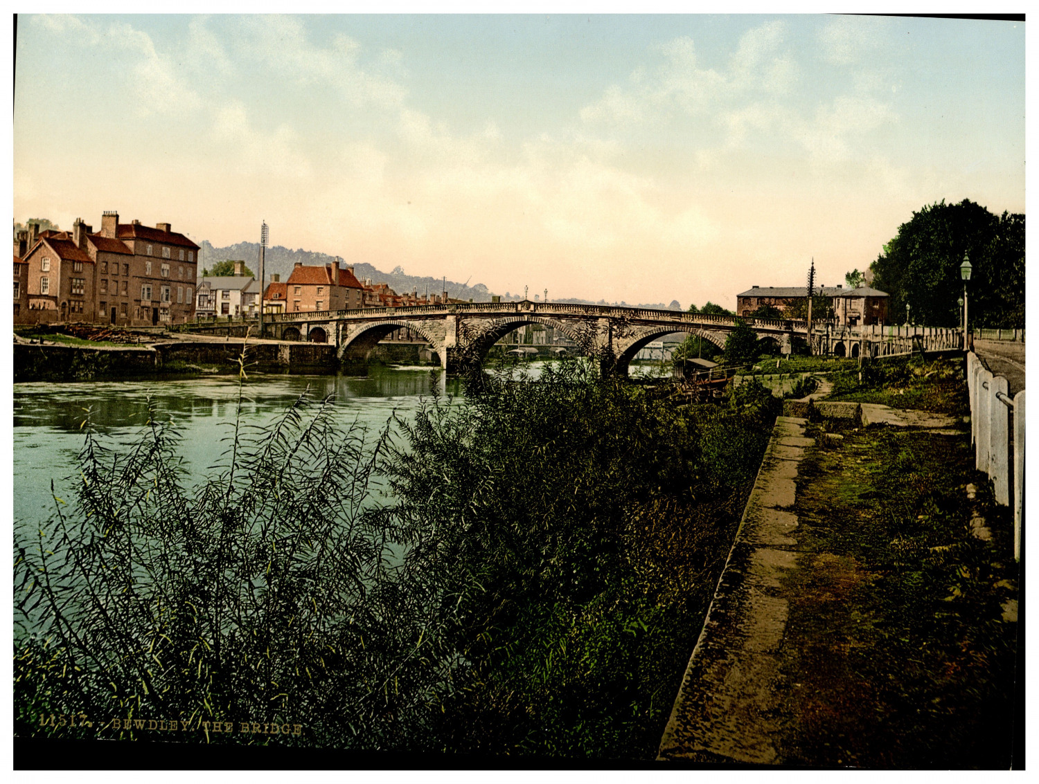 England. Bewdley. The Bridge. Vintage photochrome by P.Z, photochrome Zurich 