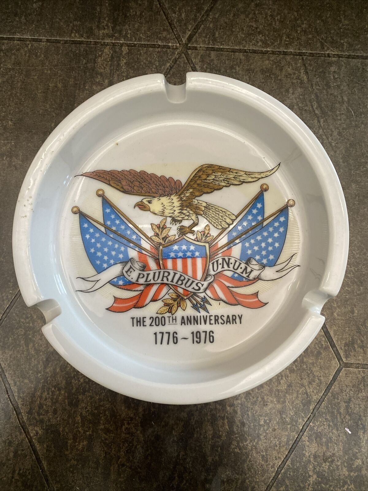  America\'s Bicentennial Ceramic Ashtray E. Pluribus Unum 200th Anniversary USA  