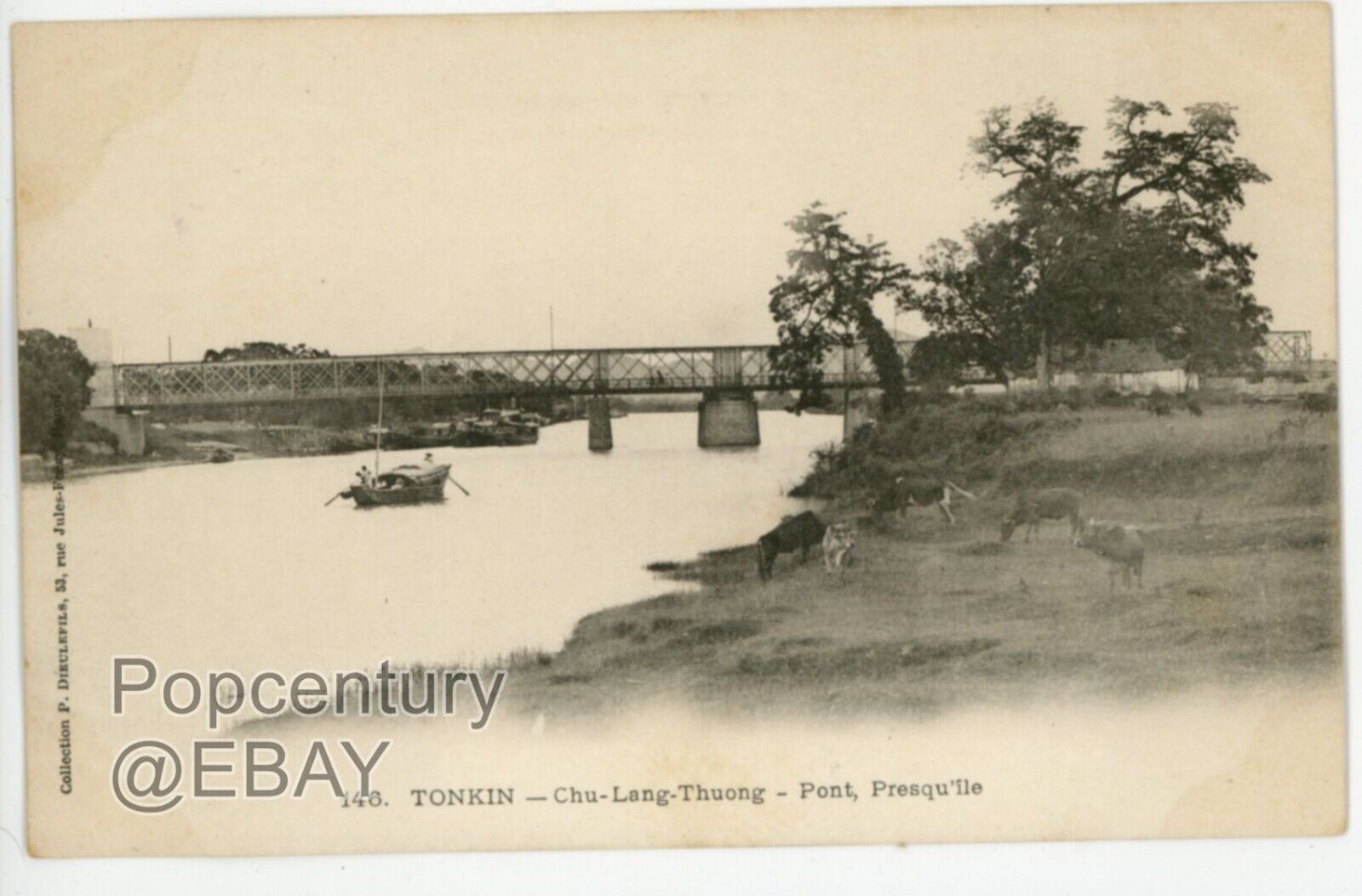 Vintage 1900s Indo China Postcard Tonkin Chua Lang Thuong Pont Prequ\'ile Bridge