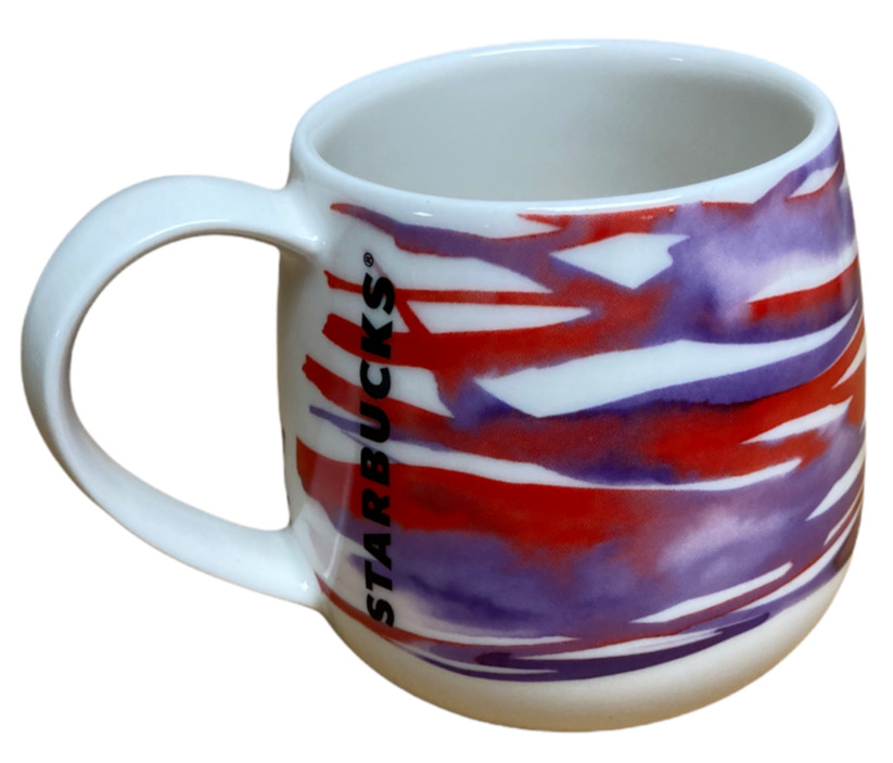 Starbucks 2016 White Ceramic 12 oz. Cup Mug w/ Red & Purple Water Color Art NWT