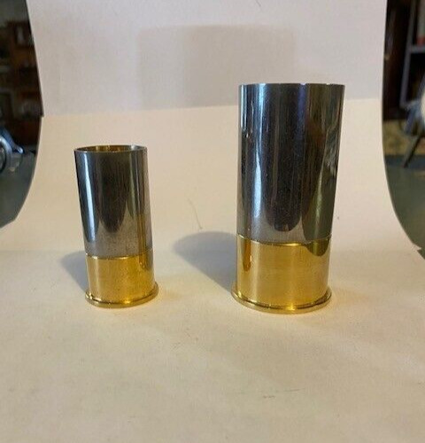 Hermes Paris Shotgun Shell Silver/Gold  Tone Pencil/Match Holder Shot Glasses