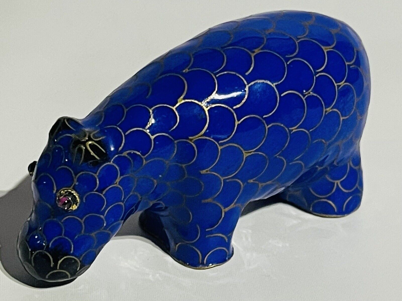 Cloisonné Hippopotamus Amethyst Eyes Cobalt Blue Hippo Figurine 2\