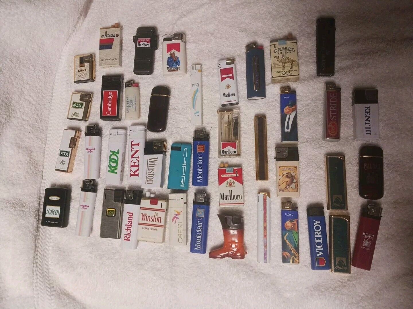 Vintage Lot Of 42 Cigarette Lighters - Marlboro, Camel, Salem, Kool, Winston,...