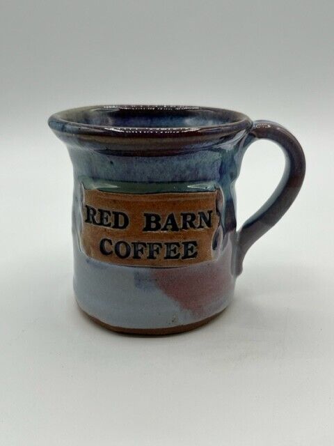 Red Barn Coffee Mug 12 oz. Hand Thrown Ceramic Pottery Two Tone Signed No Damage