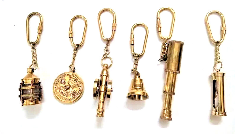 Lot Of 5 (Set 6) Nautical Brass Keychains Keyrings Polished Brass in Handmade