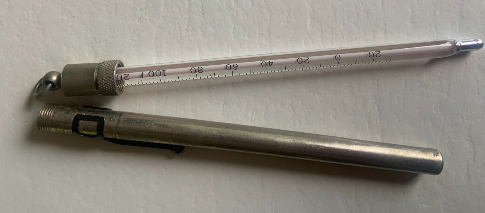 Vintage PALMER Pocket Thermometer  In  Screw Top Metal Case