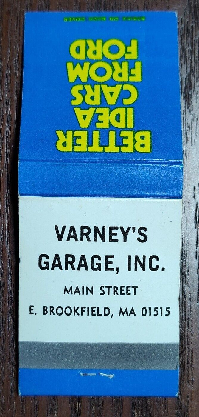 Varney's Garage Ford Cars East Brookfield MA Matchbook Cover Full 20 Matches
