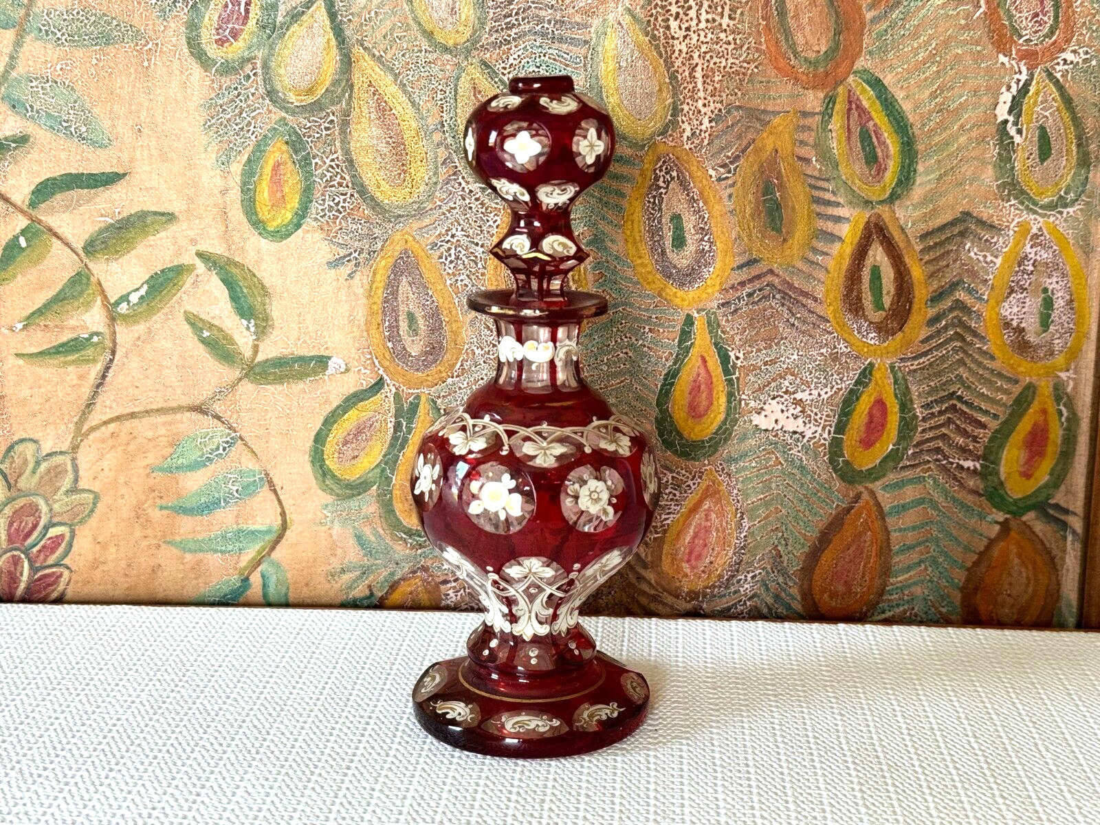 Antique Cut to Clear Bohemian Moser Style Glass Vanity Cologne Perfume Bottle