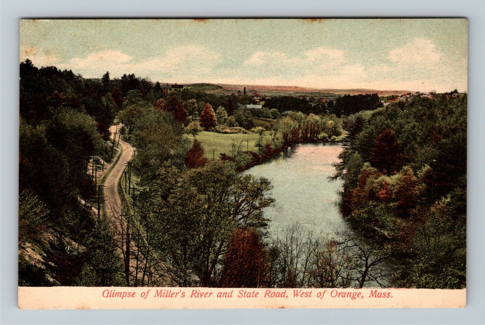 Orange MA, River and State Road West, c1905 Massachusetts Vintage Postcard