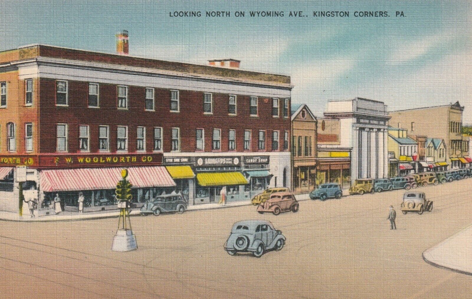 C1930s-40s  Looking North on Wyoming Ave. Kingston Corners, PA, Woolworths, a105