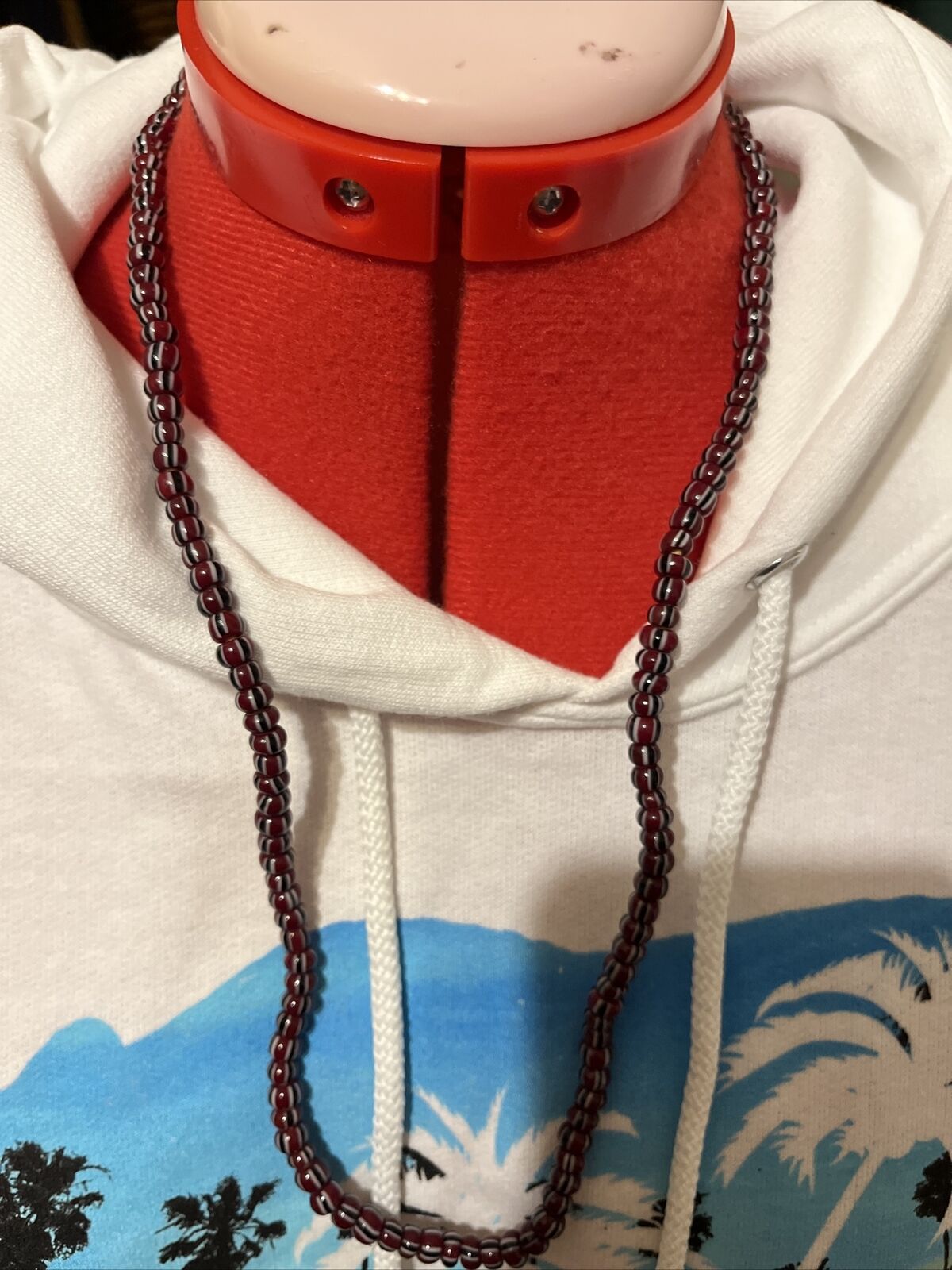 13” Strand Red, Black, White Striped Ghana Africa Venetian Glass Trade Beads 3mm