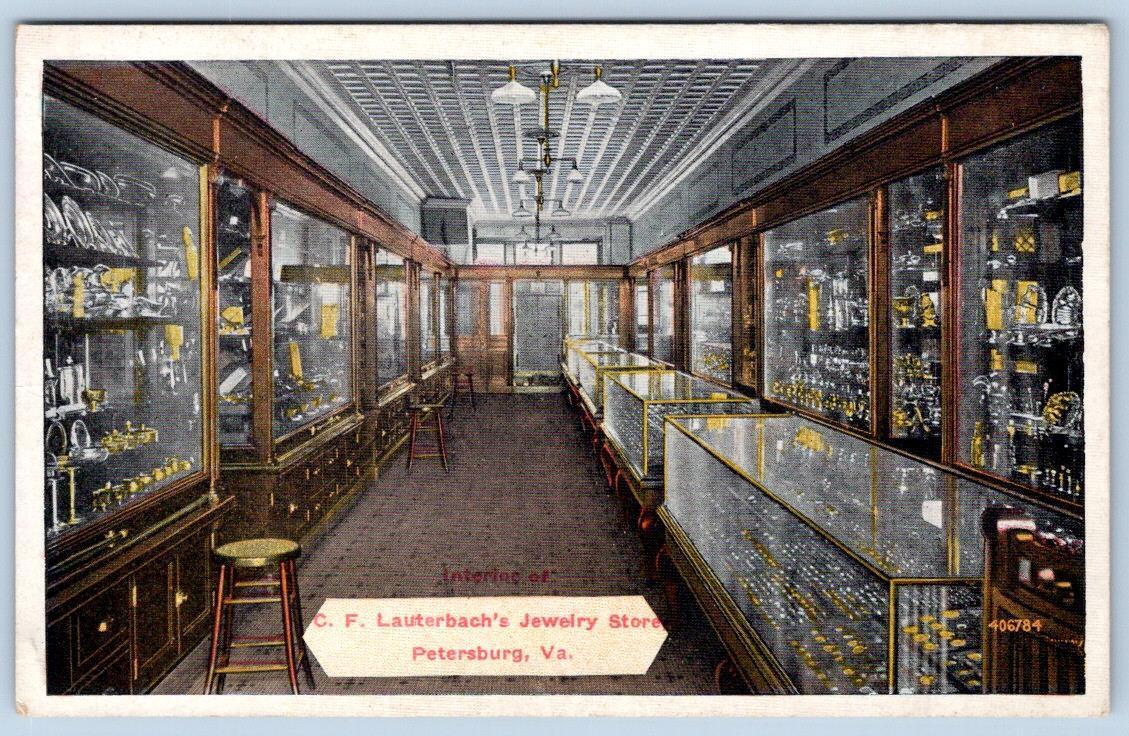 1920's LAUTERBACH JEWELRY STORE INTERIOR PETERSBURG VA DIAMONDS WATCHES POSTCARD