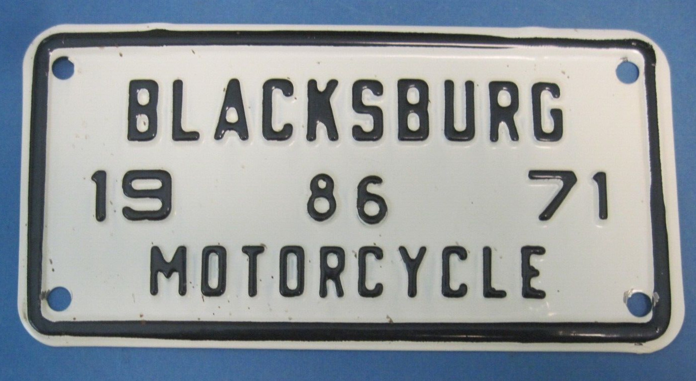 Scarce 1971 Blacksburg Virginia Motorcycle License Plate mint