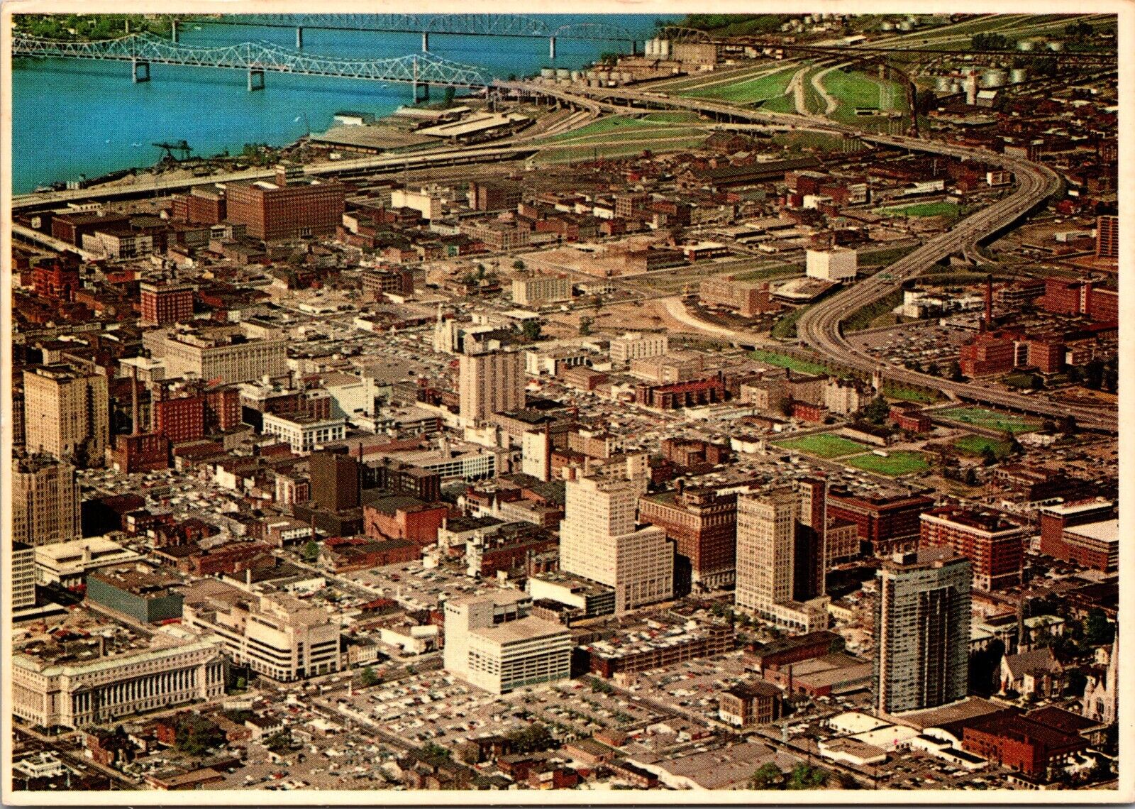 Postcard   Louisville Kentucky Downtown with Ohio River And Bridges [ea]