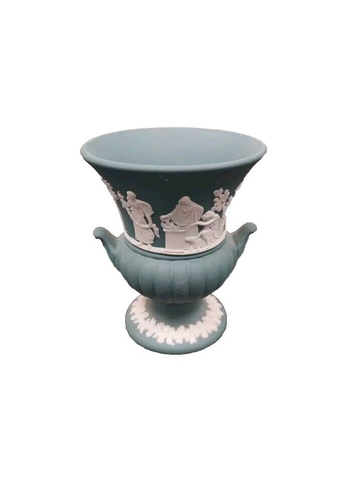 Wedgwood Teal Green Jasperware Vase Grecian Urn~ VTG 1970