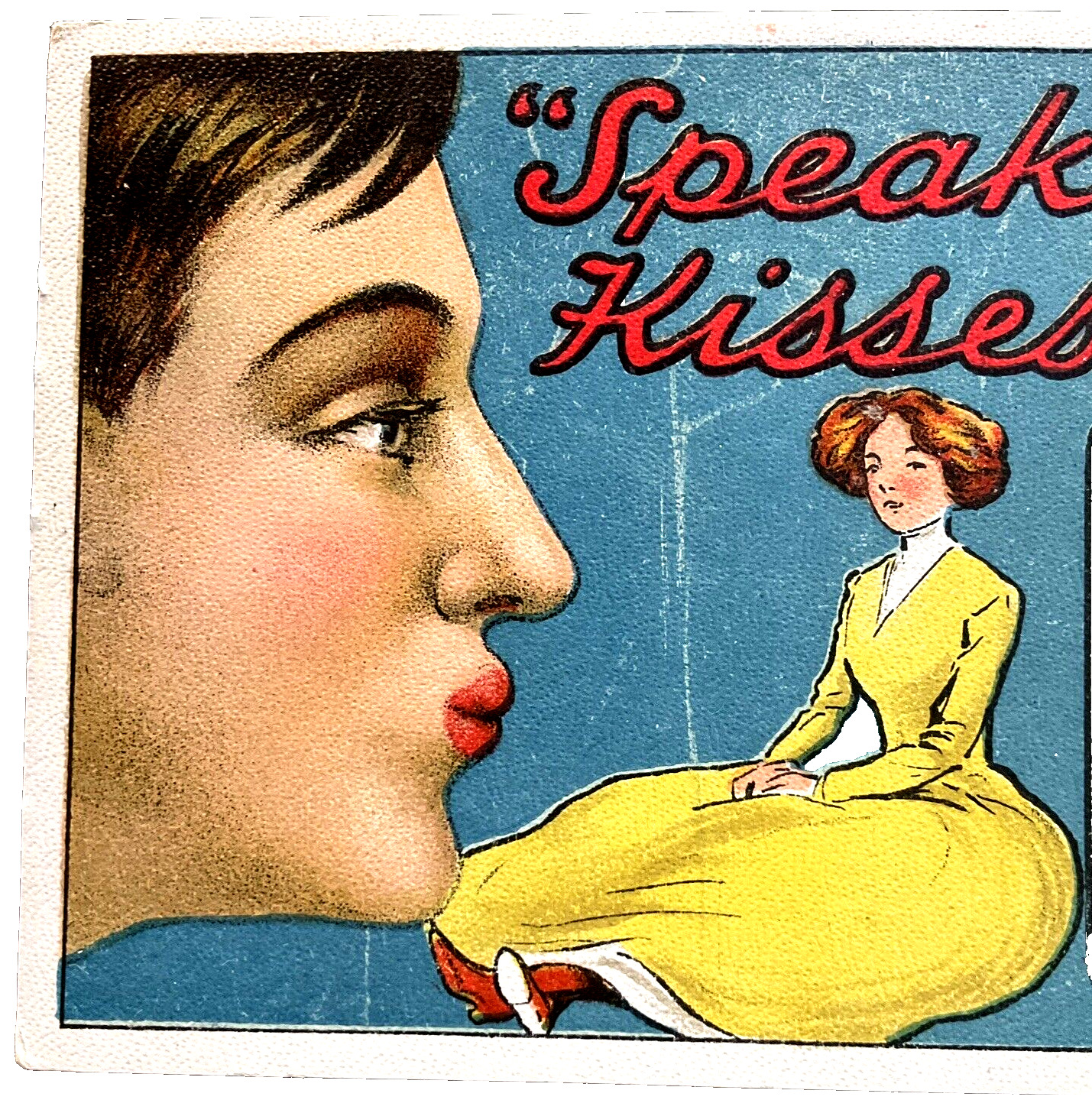 Antique 1910 Romance Comic Greetings Postcard  speaking Of Kisses  F&W / Unused