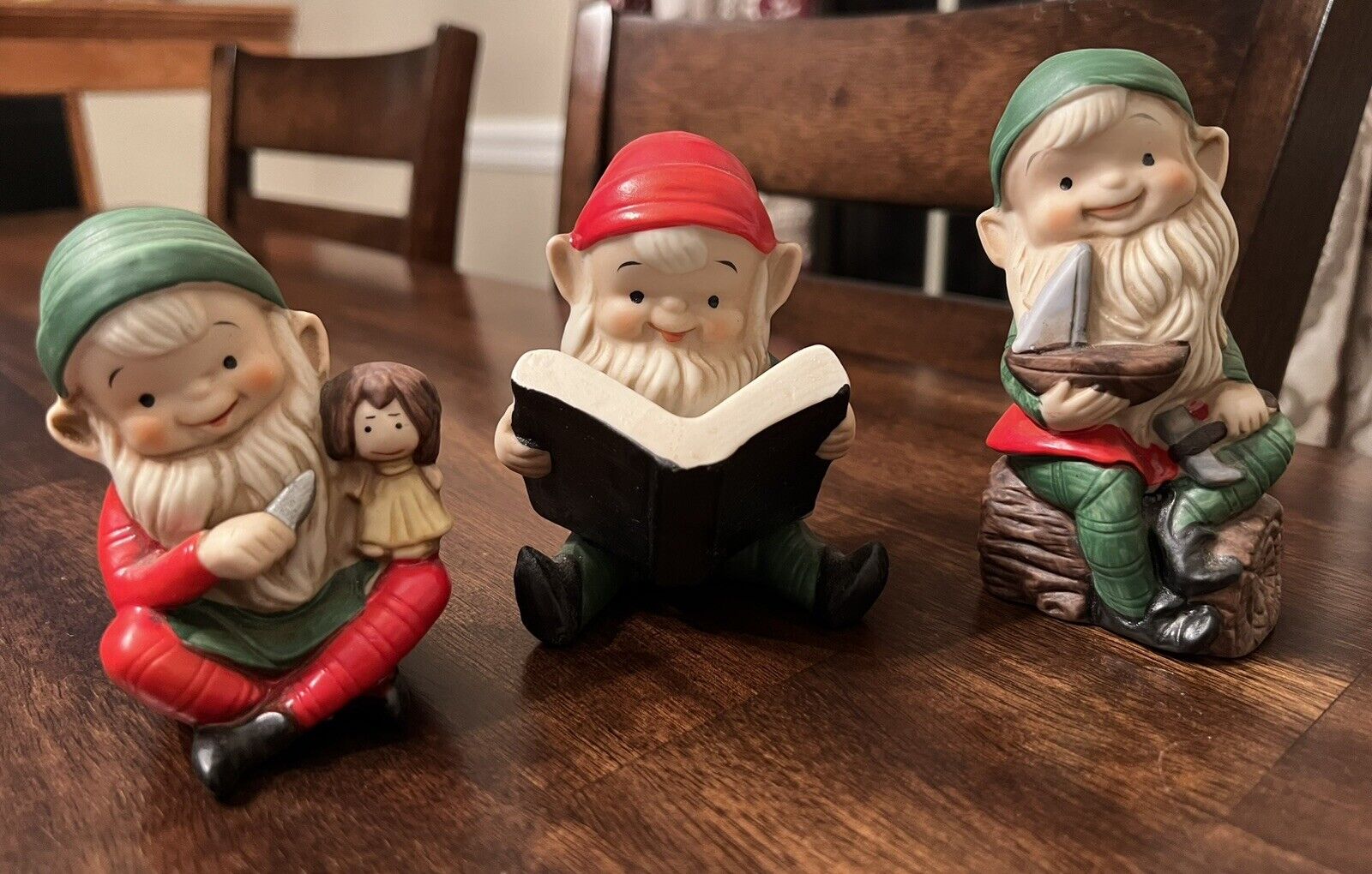 Vintage Homco Ceramic Set Of 3 Christmas Toymaker Elves Item #5205