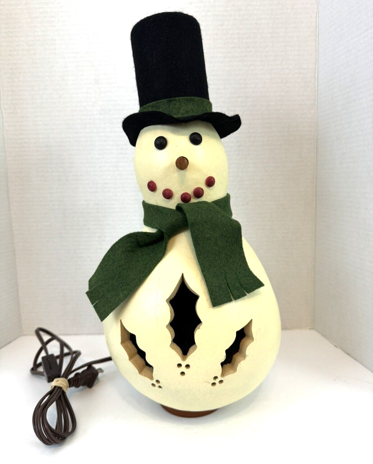 Meadowbrooke Gourds White Snowman Top Hat Green Scarf Holly Lights Up 16
