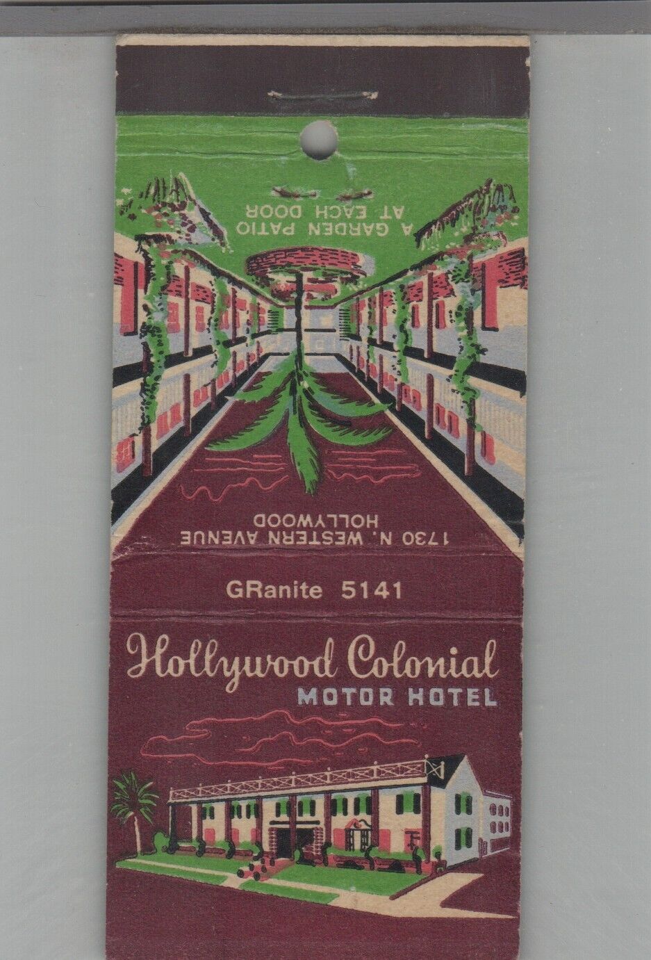 Matchbook Cover Hollywood Colonial Motor Hotel Hollywood, CA