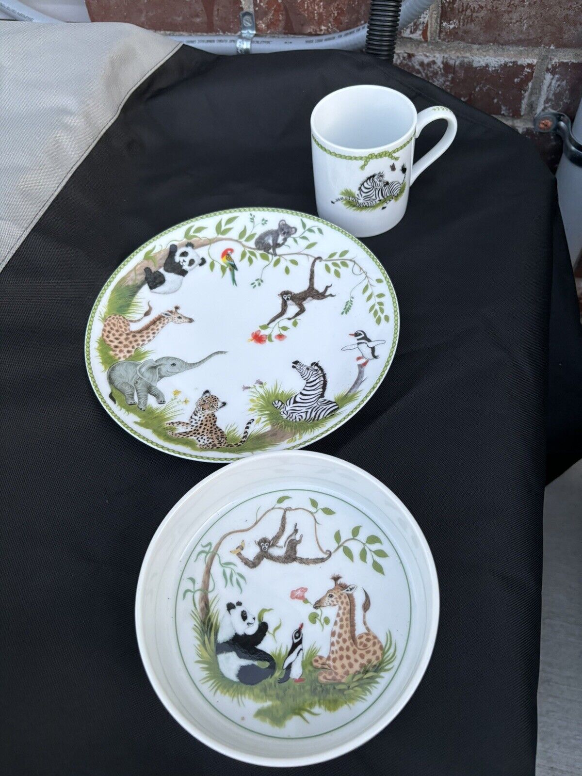 Vintage Lynn Chase Childs 3 Piece Jungle Party Baby Animals Set Plate Cup & Bowl