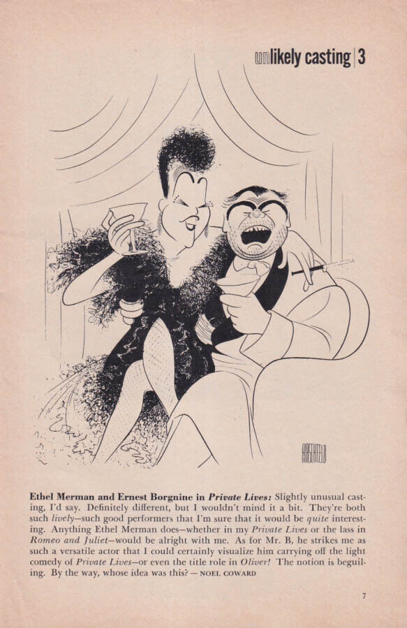 unLikely Casting 11 by Hirschfeld: Ethel Merman Ernest Borgnine in Private Lives