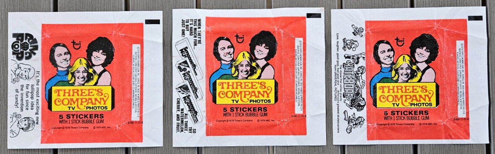 1978 Topps Three\'s Company Wrappers 3 Variations Non Sport Cards Suzanne Somers 