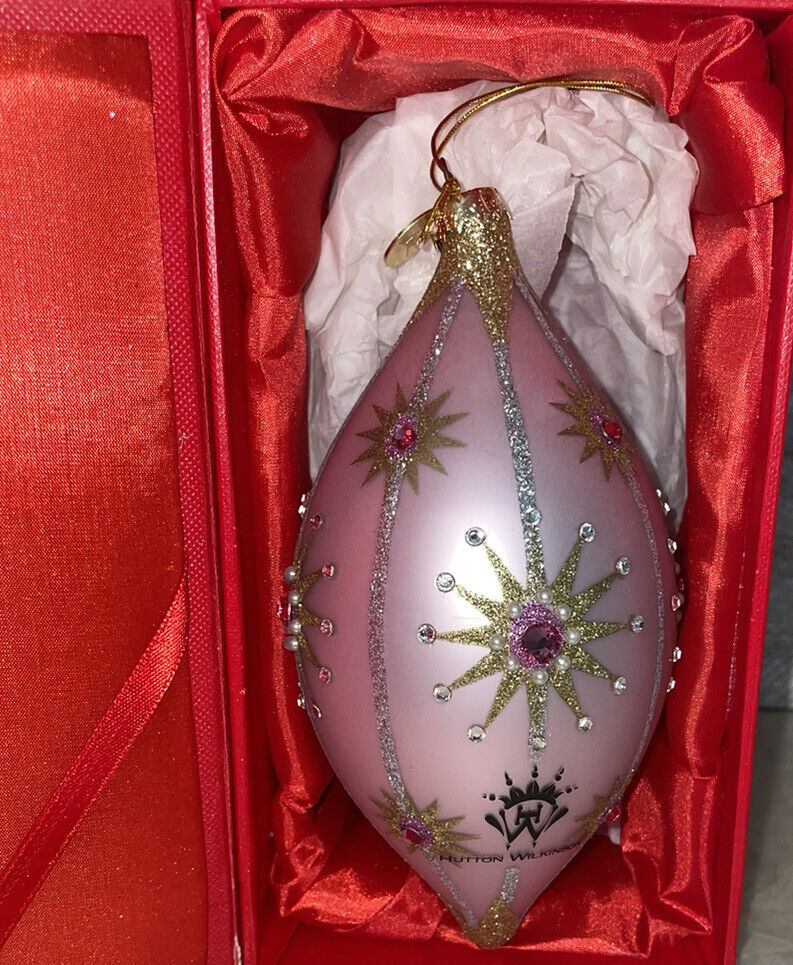 RARE Hutton Wilkinson Rhinestone and glitter HTF pink Ornament Christmas￼