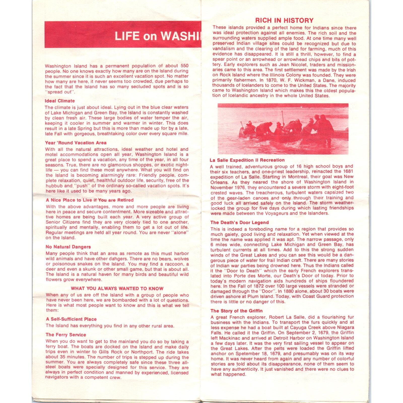 Vintage Rock & Washington Islands Door County WI Fold Out Travel Brochure TF4-B1