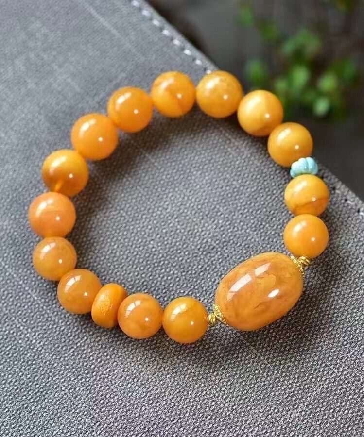 Genuine Natural  Amber  Round Beads Bracelet 11mm Certificate