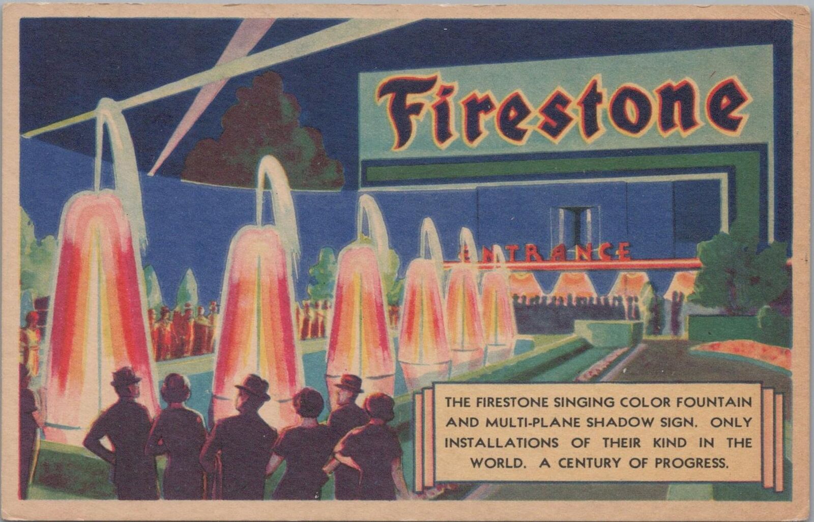 Postcard Firestone Singing Color Fountain Chicago World's Fair 1933 