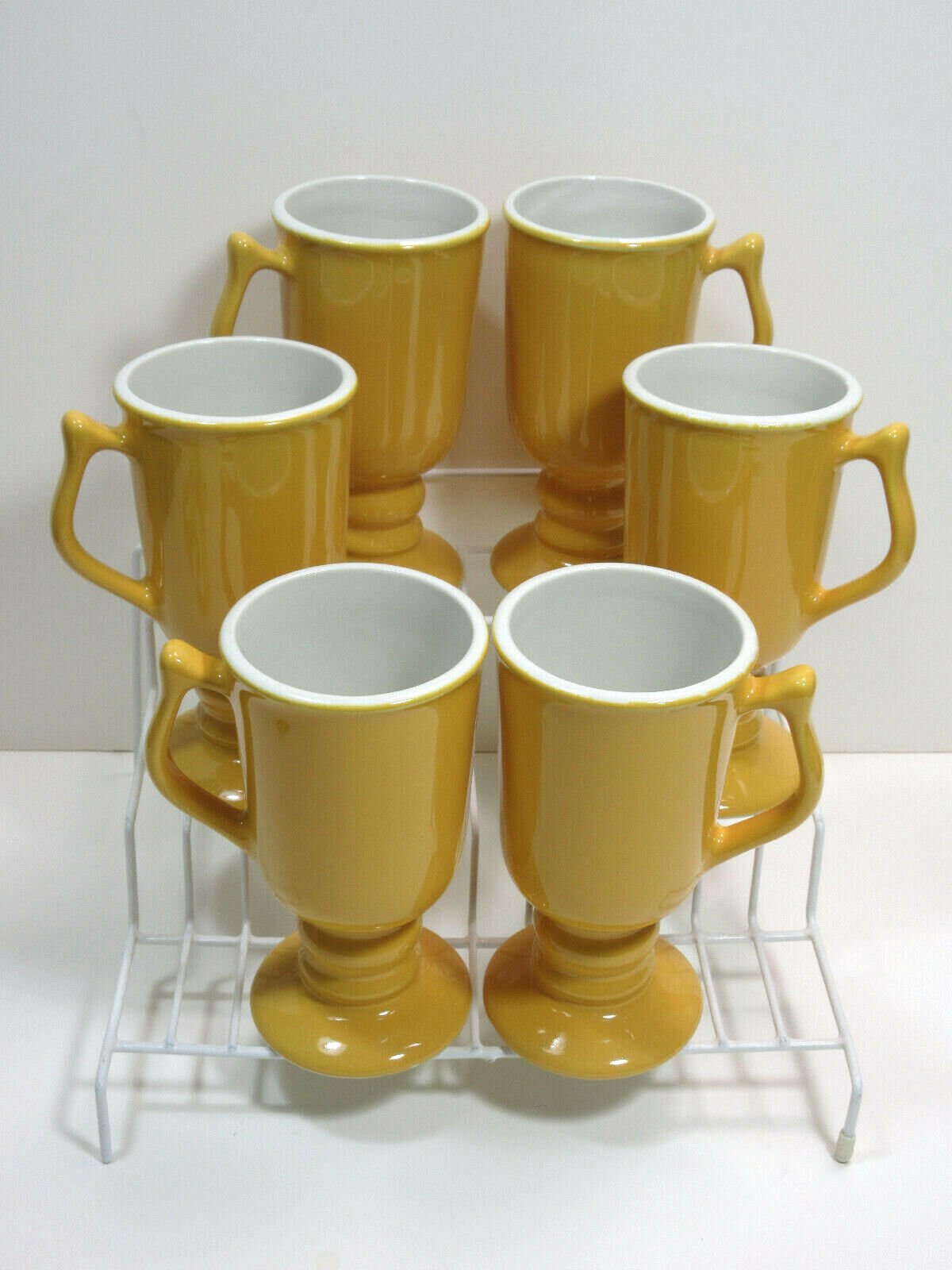 6 Vintage Hall  1272 Footed Irish Coffee Hot Chocolate Mugs Butterscotch Yellow