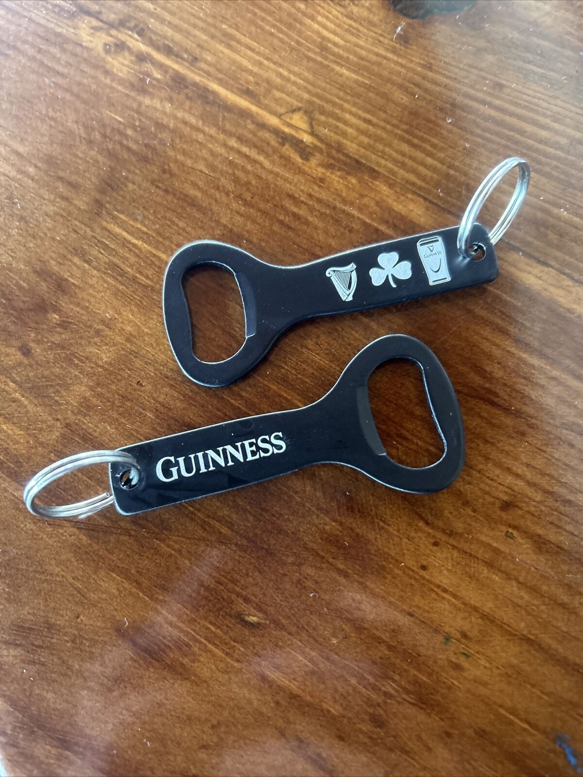 2 New Irish Guinness Metal Beer Bottle Openers/ Keychain Black w/White Imprint