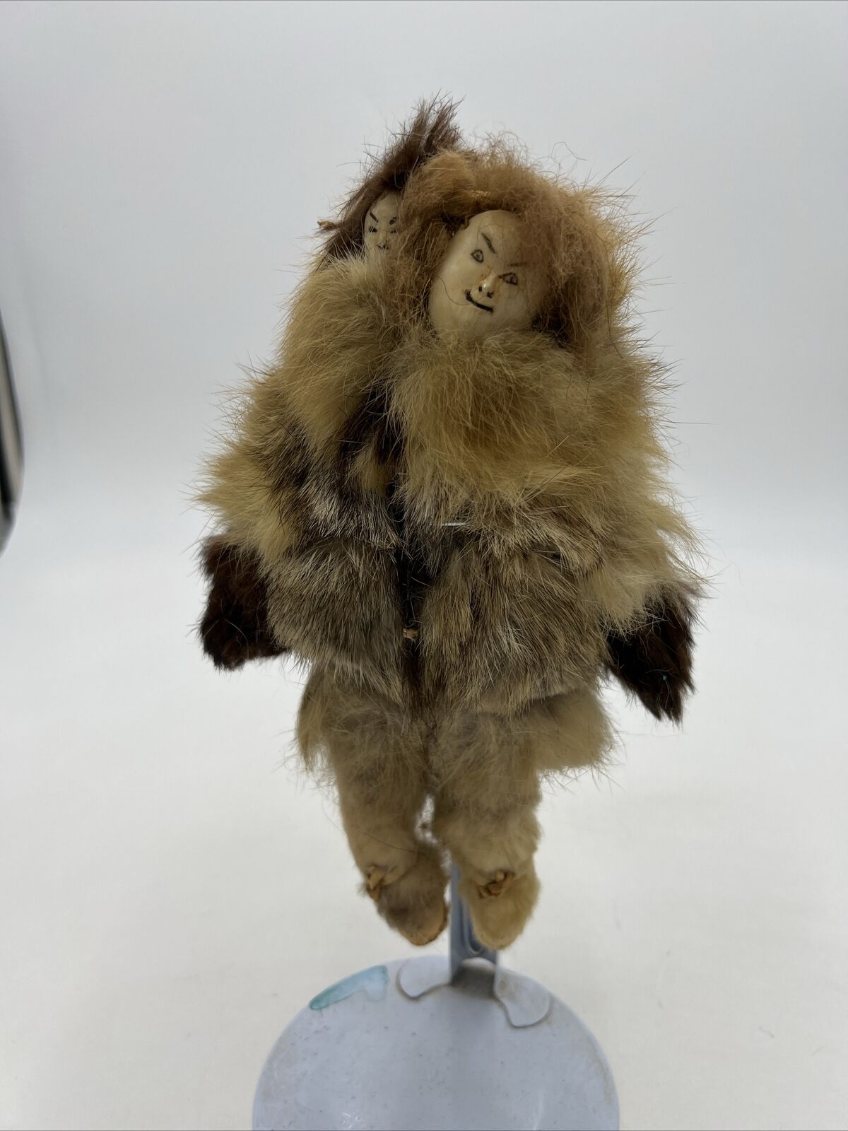 VTG Native Alaskan Eskimo Doll With Fur and Moccasins W Baby 9\
