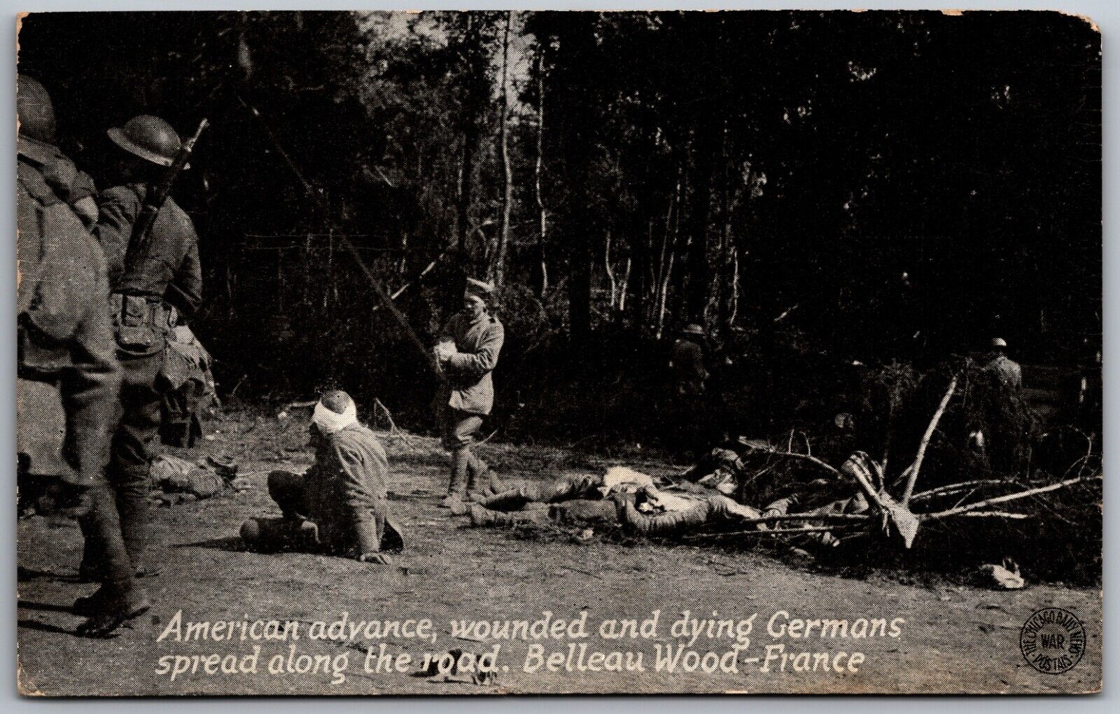 WWI Belleau Wood France American Advance Dying Germans Along Road Vtg Postcard