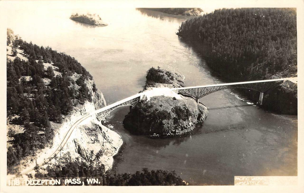 RPPC DECEPTION PASS, WA Bridge Whidbey Island c1940s Vintage Postcard