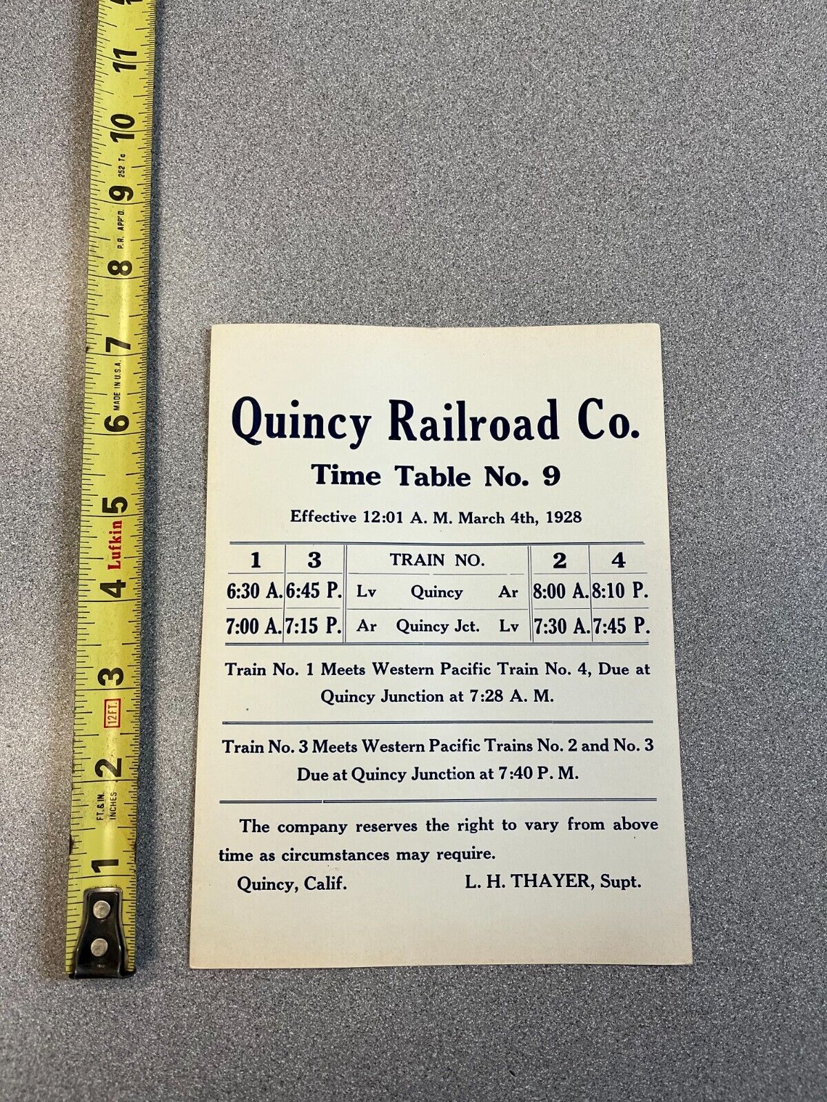 March 1928 Quincy Railroad Company Timetable No. 9