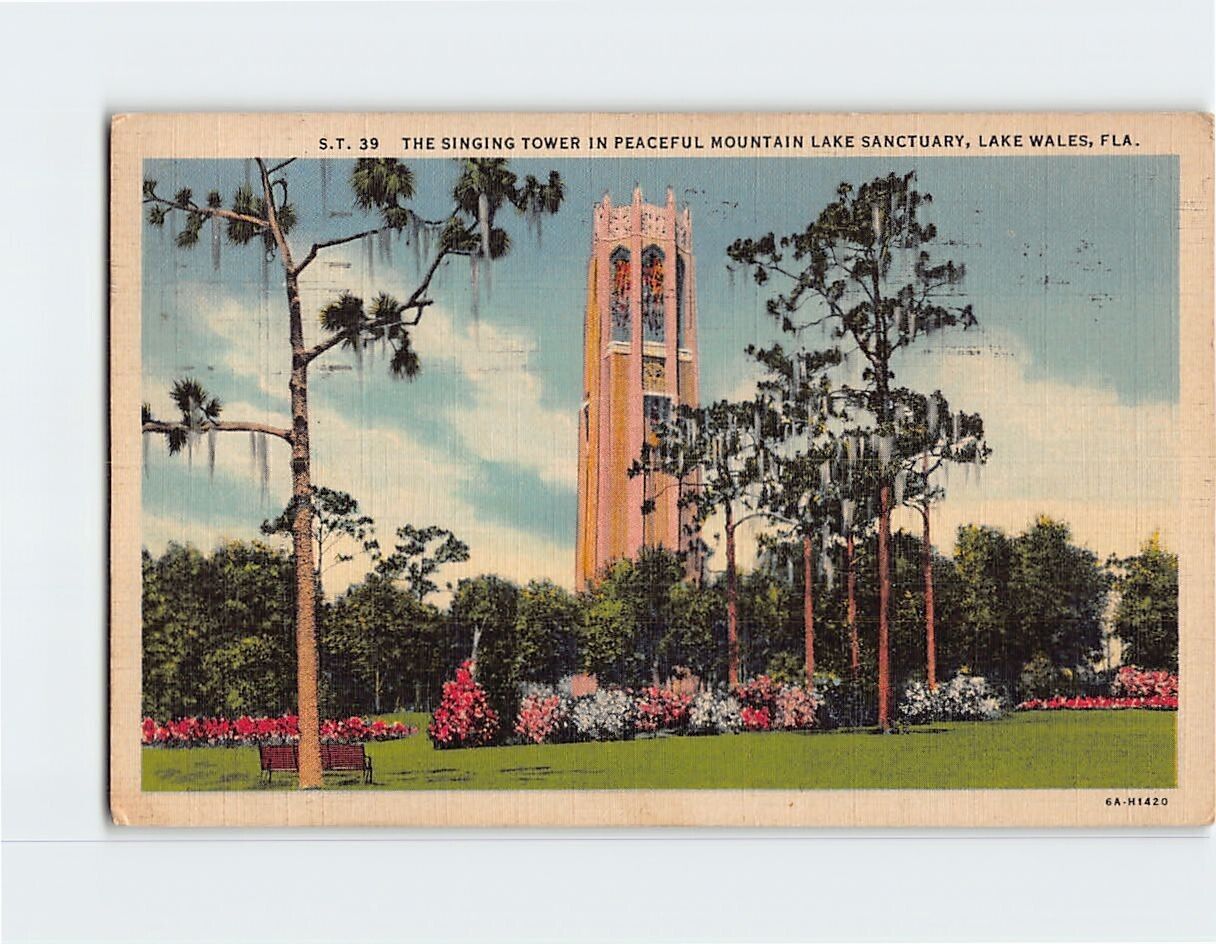 Postcard Singing Tower in Peaceful Mountain Lake Sanctuary Lake Wales Florida