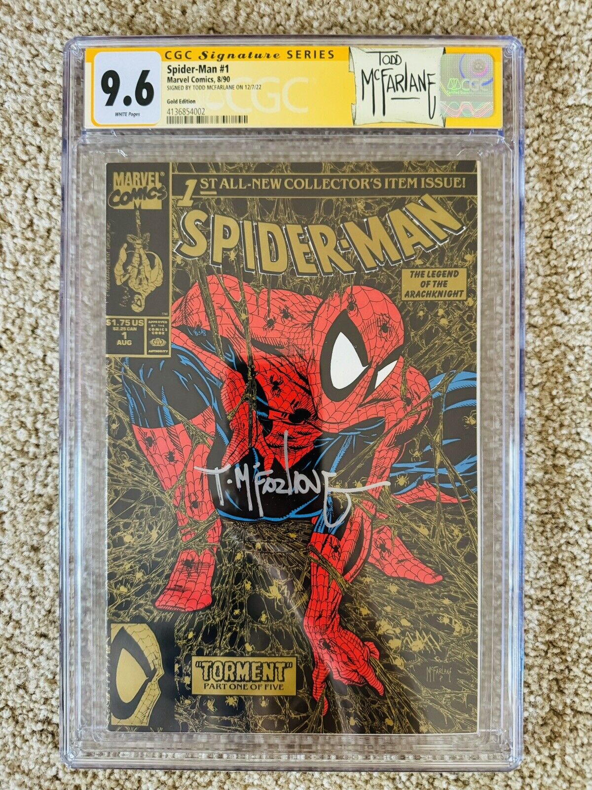 SPIDER-MAN #1 (1990) GOLD CGC 9.6 WHITE PAGES SIGNED TODD MCFARLANE CUSTOM LABEL