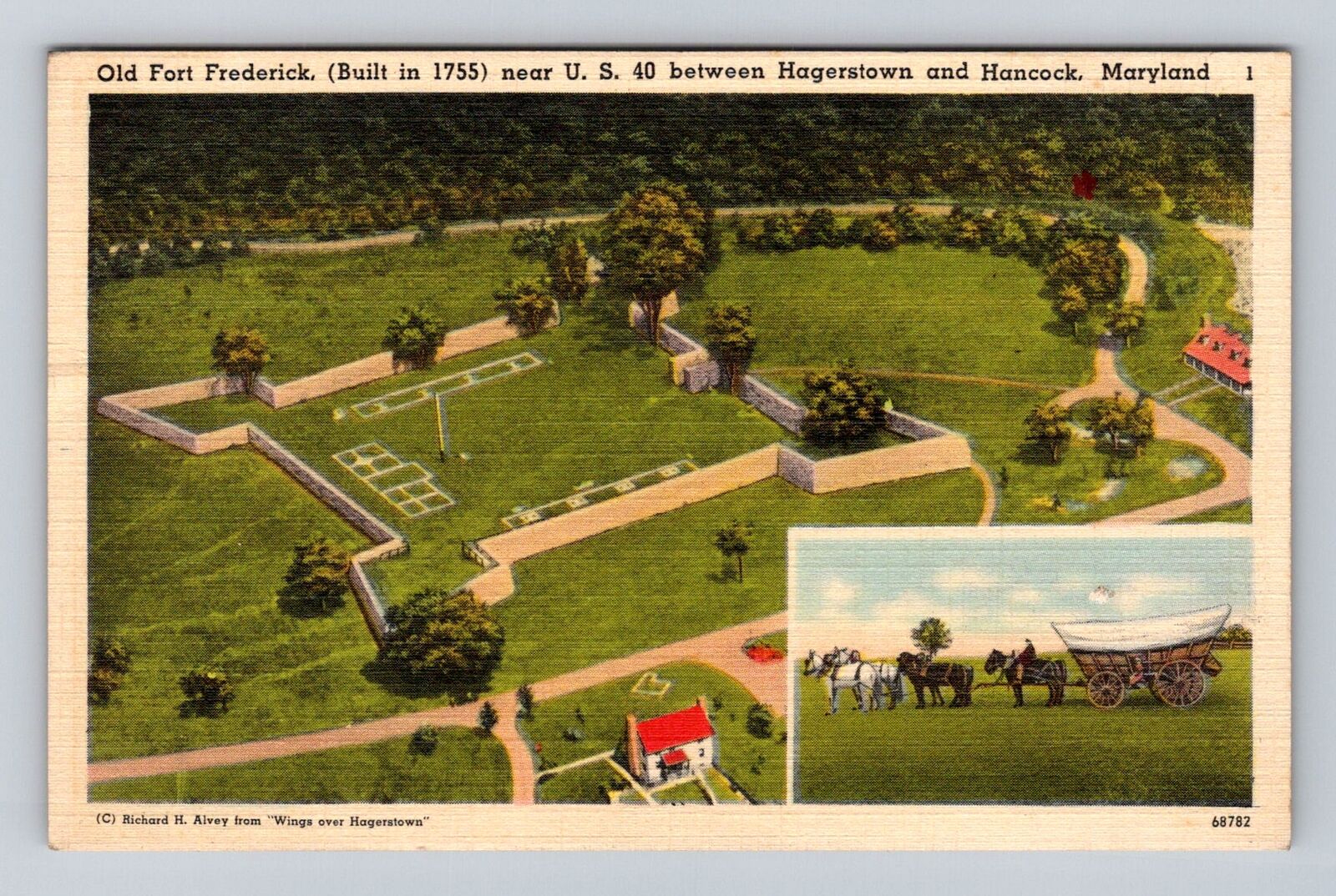 Hancock MD-Maryland, Old Fort Frederick Aerial View Antique, Vintage Postcard