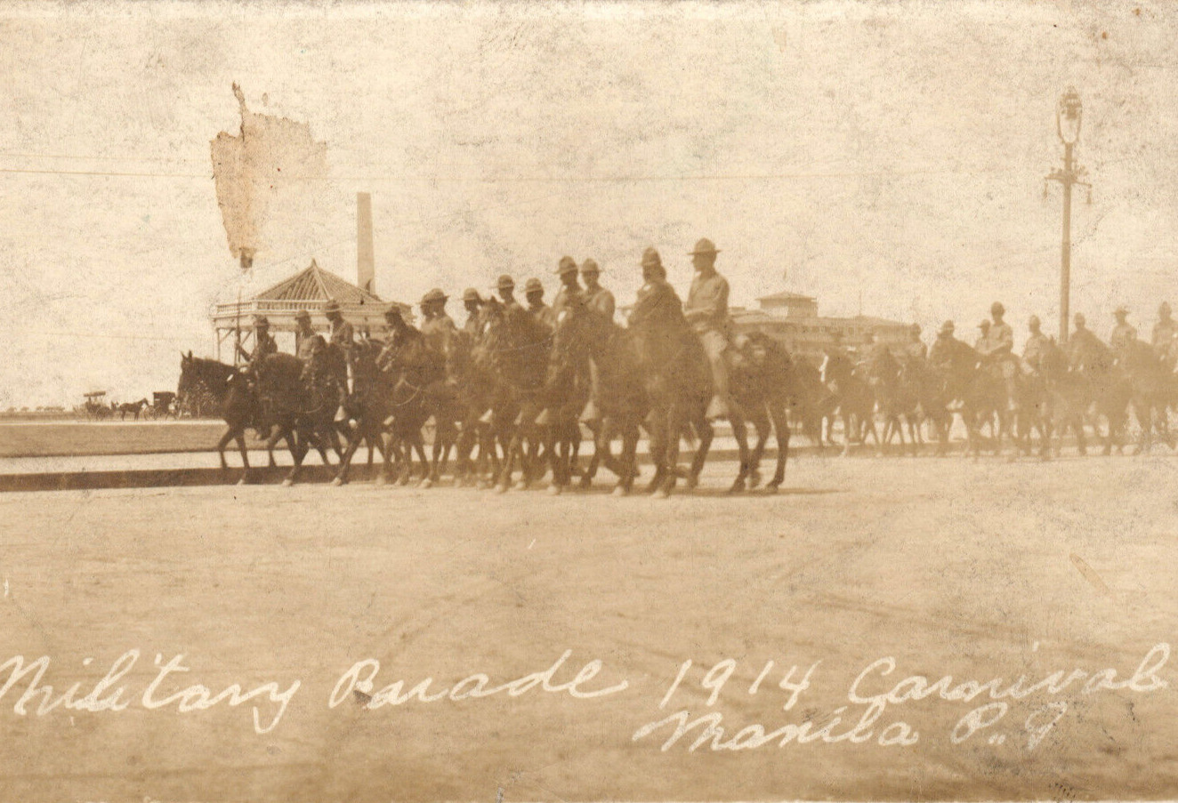 WWI Military Parade Mounted Solders Army Horses Carnival Manila Postcard Rppc