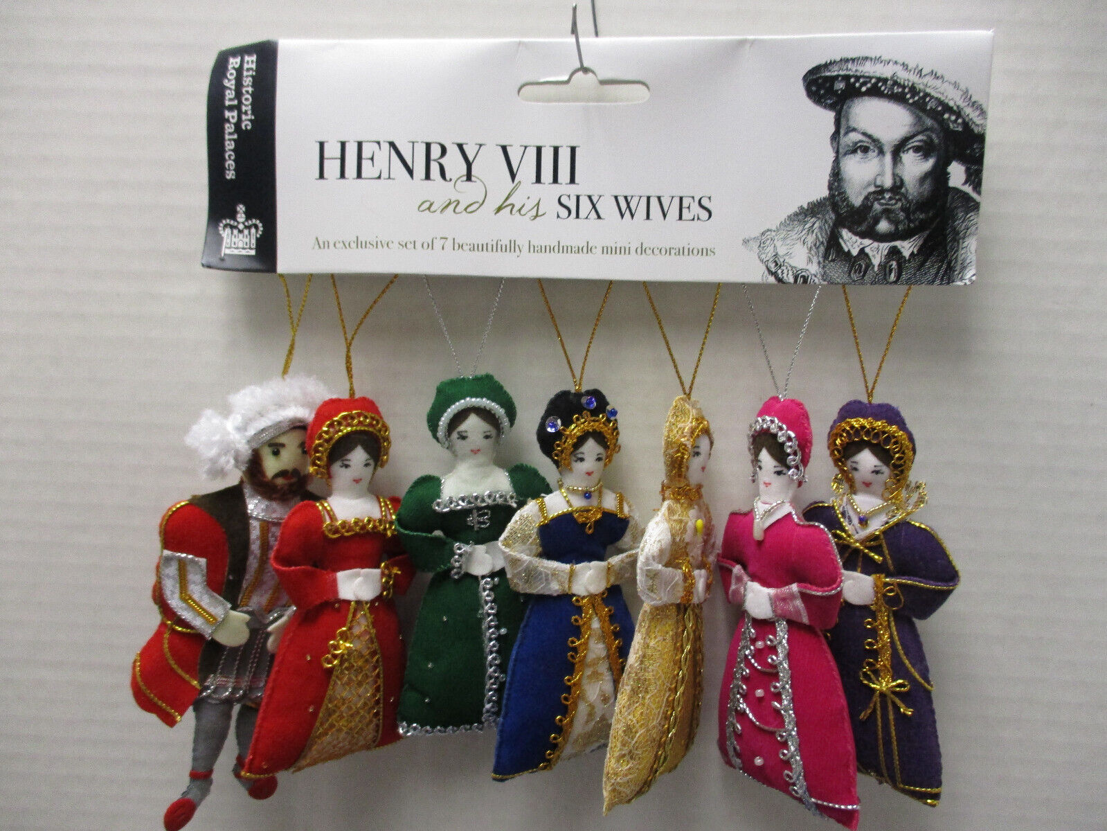 King Henry VIII and His Six Wives Handcrafted Ornament Set of 7 England