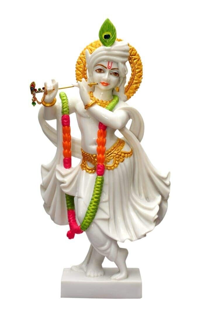 Marble White Lord Krishna Idol Handicraft Statue Murti Indian Showpiece Gift
