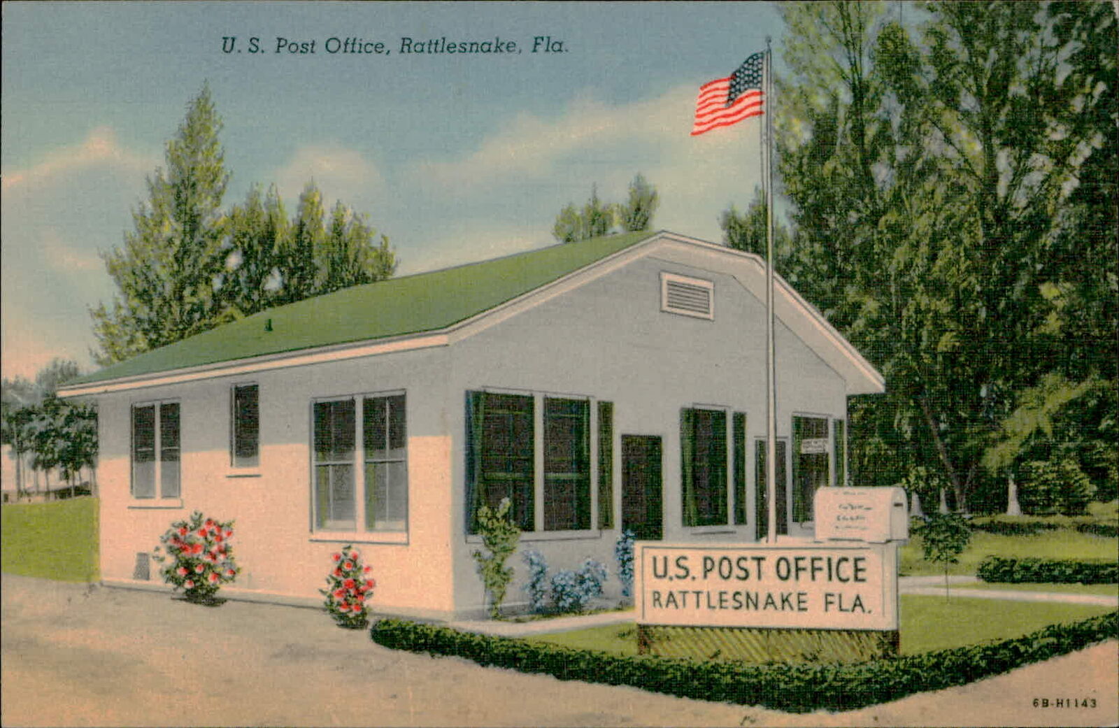 Postcard: U. S. Post Office, Rattlesnake, Fla. US. POST OFFICE RATTLES