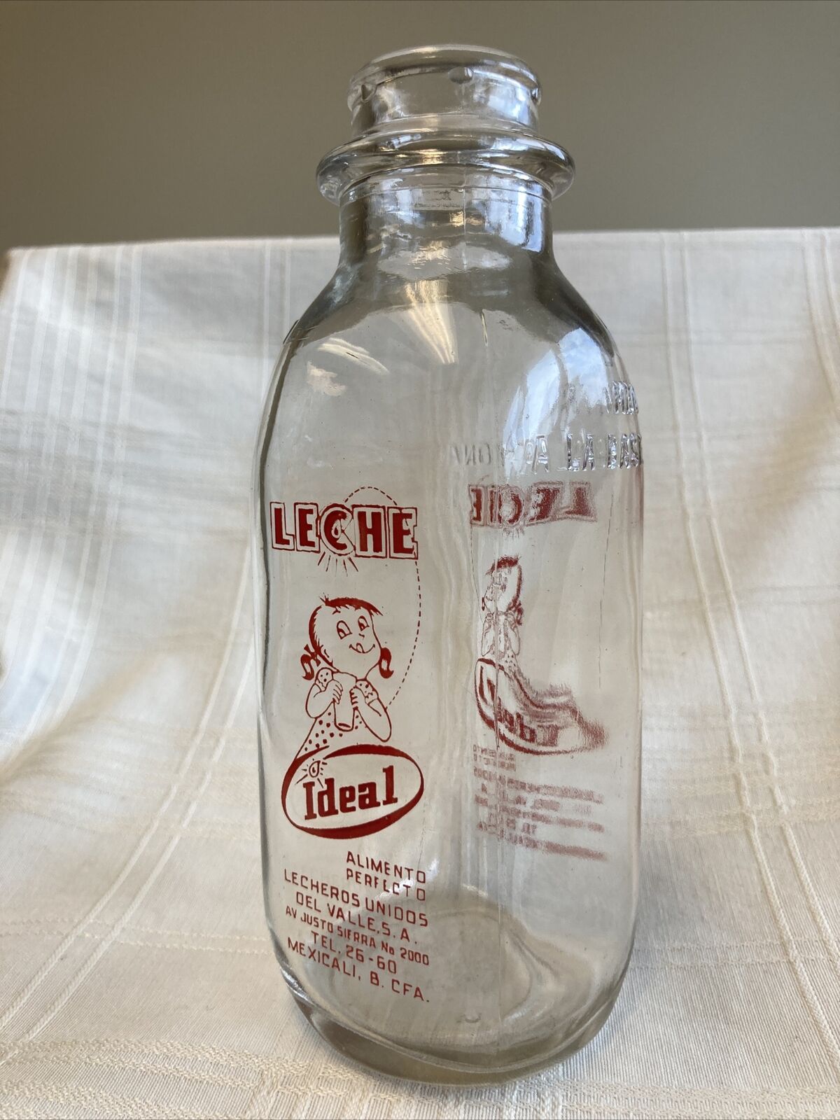 Vintage Milk Bottle Leche Ideal Baja California Mexicali Mexico Spanish Girl