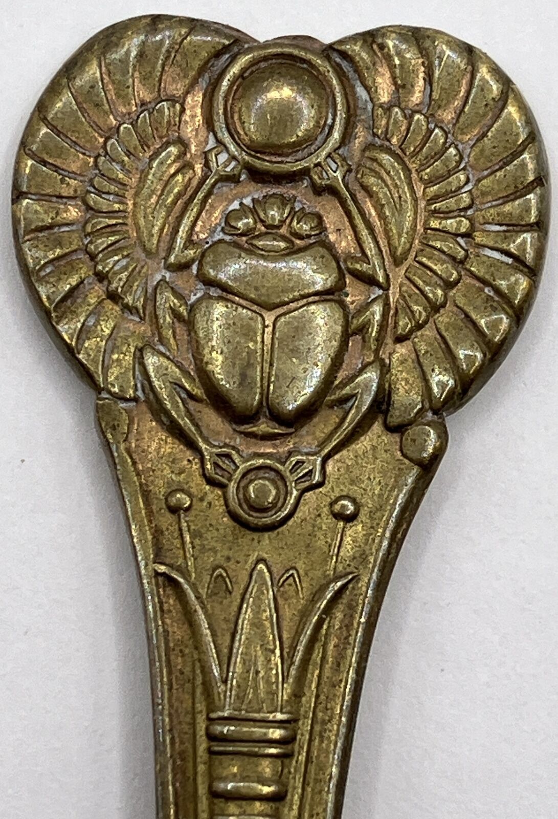 Antique Egyptian Revival Scarab Beetle Demitasse Spoon 4.25” BRASS Oneida
