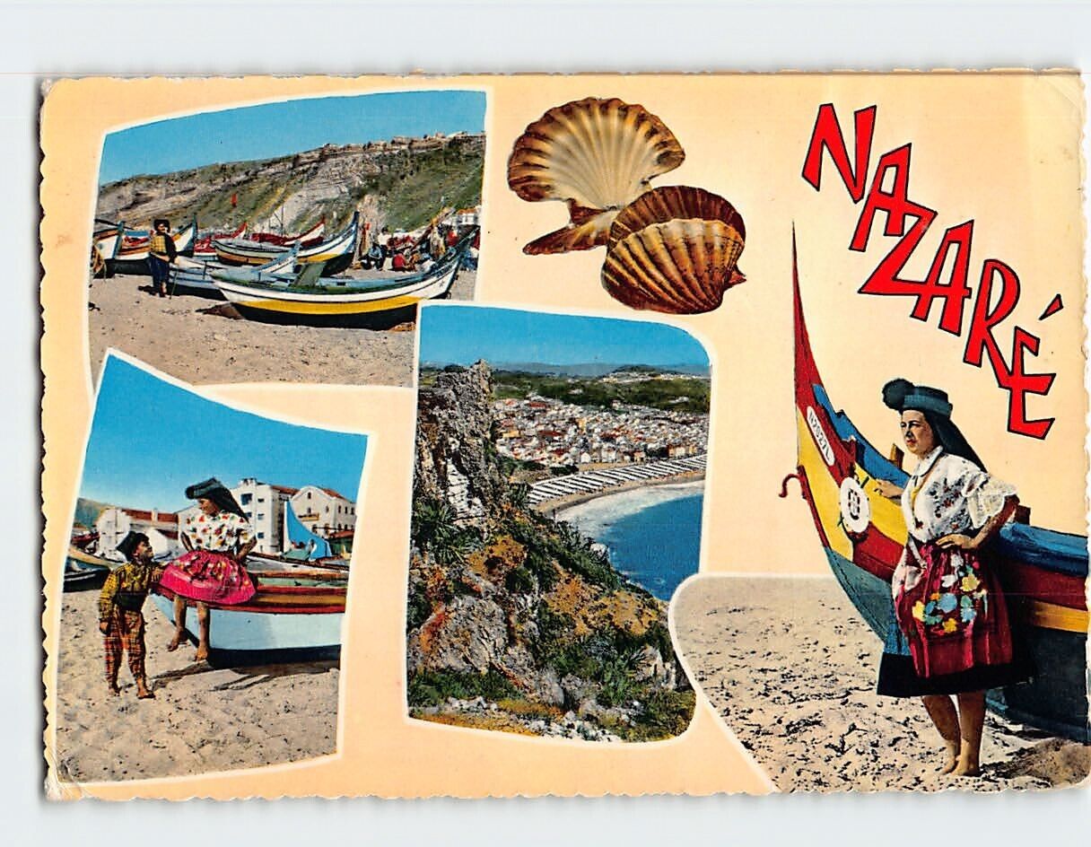 Postcard The Bach and Typical Customs Nazaré Portugal